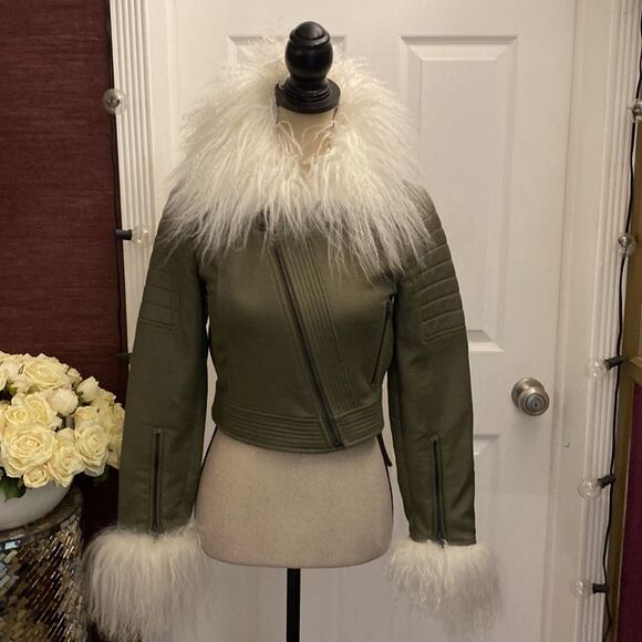 BCBG Maxazria Runway Olive  real fur Jacket, XXS - Picture 7 of 16